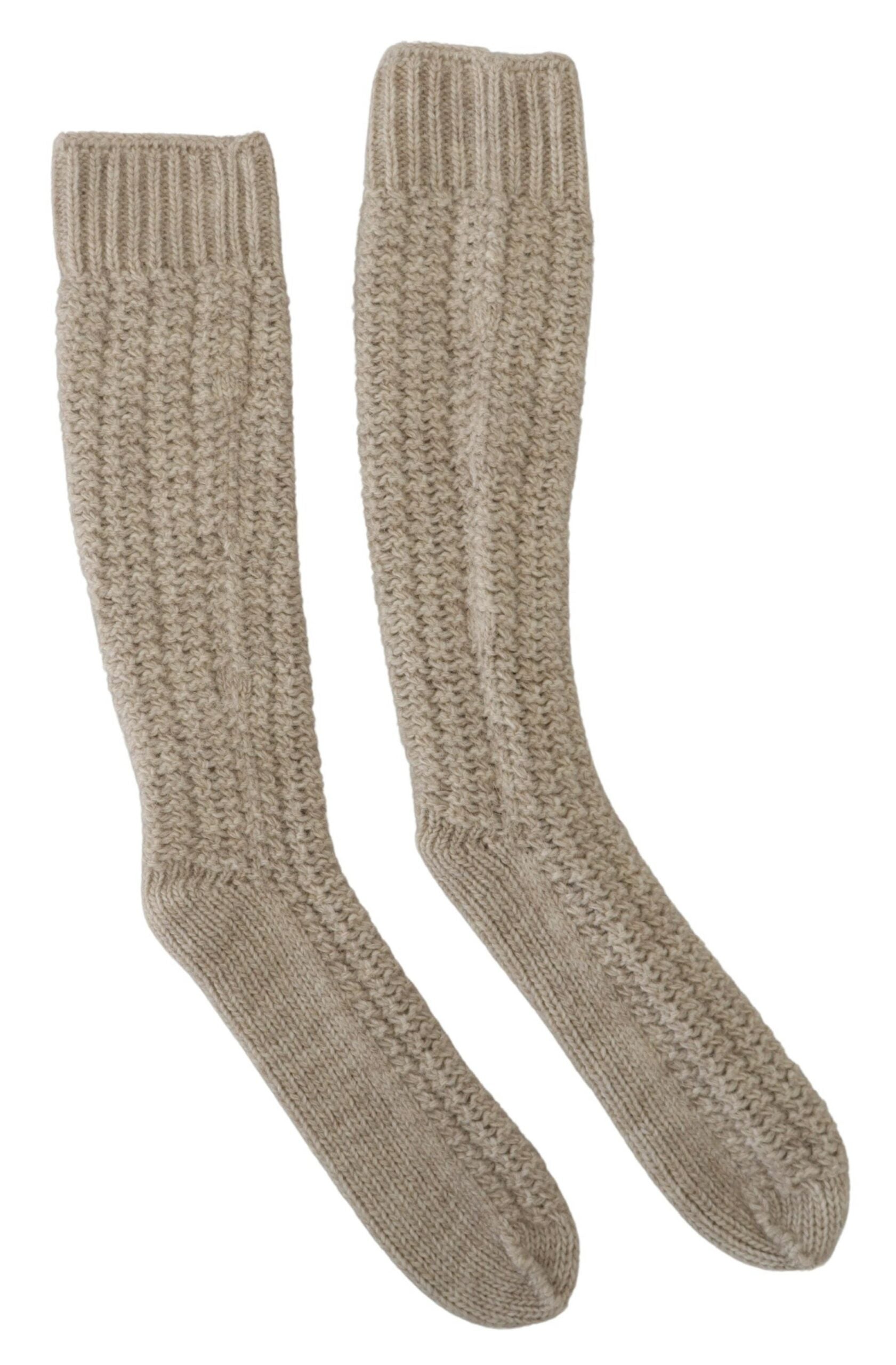 Dolce & Gabbana Beige Wool Knit Calf Long Women Women's Socks
