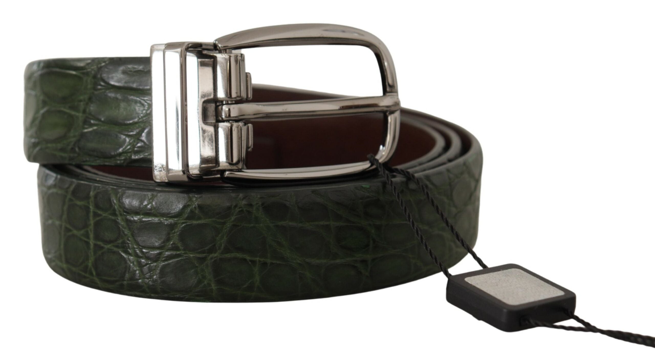 Dolce & Gabbana Green Exotic Leather Silver Buckle Men's Belt