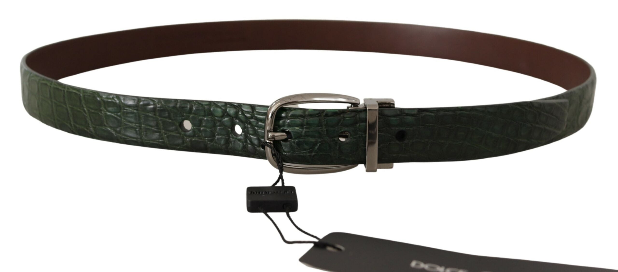 Dolce & Gabbana Green Exotic Leather Silver Buckle Men's Belt
