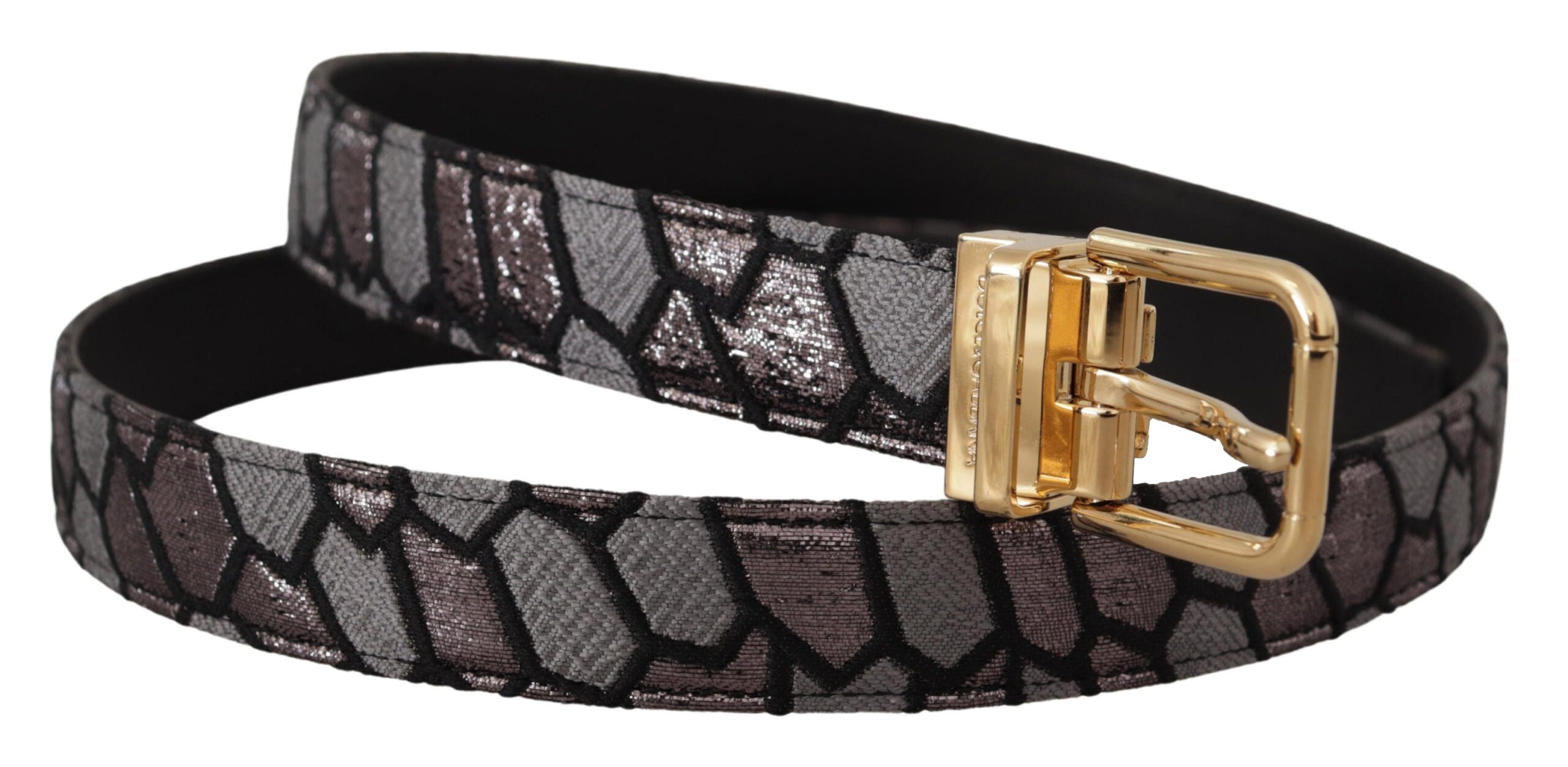 Dolce & Gabbana Multicolor Patchwork Leather Gold Jaquard Men's Belt