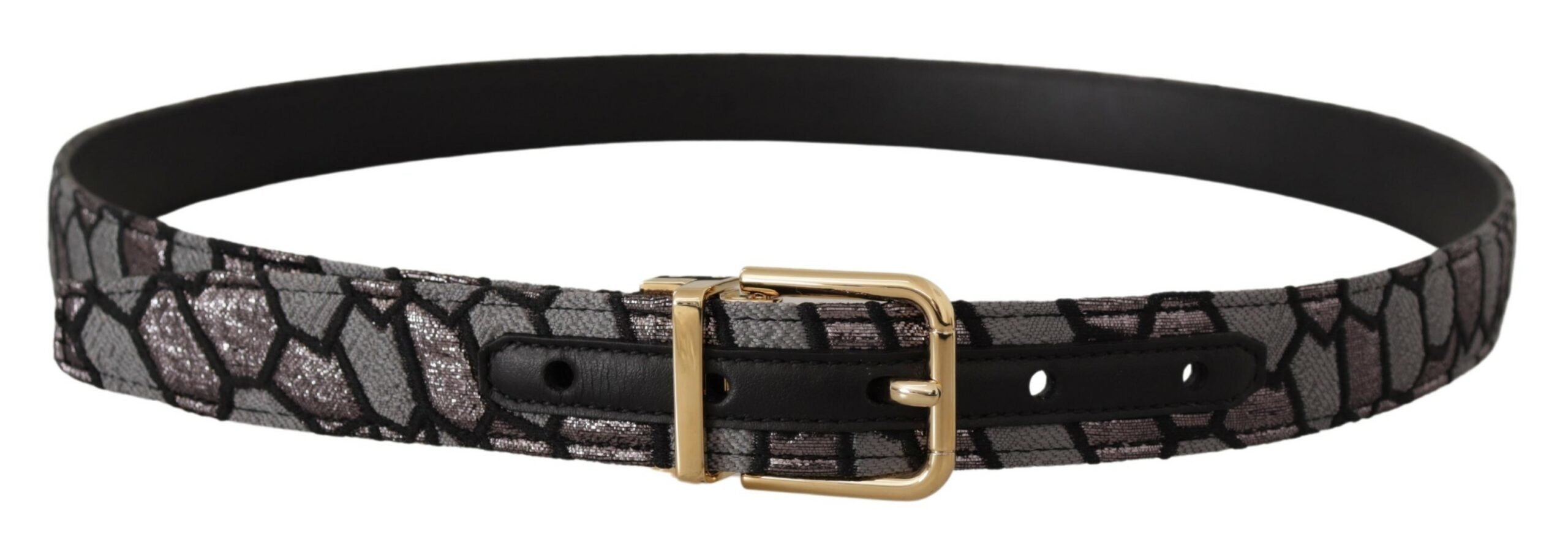 Dolce & Gabbana Multicolor Patchwork Leather Gold Jaquard Men's Belt
