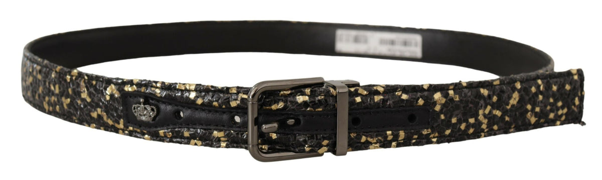 Dolce & Gabbana Gold Black Two-toned Leather Chrome Buckle Men's Belt