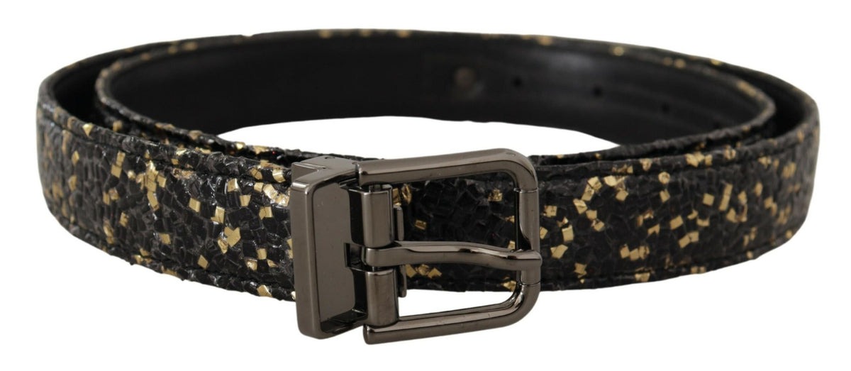 Dolce & Gabbana Gold Black Two-toned Leather Chrome Buckle Men's Belt