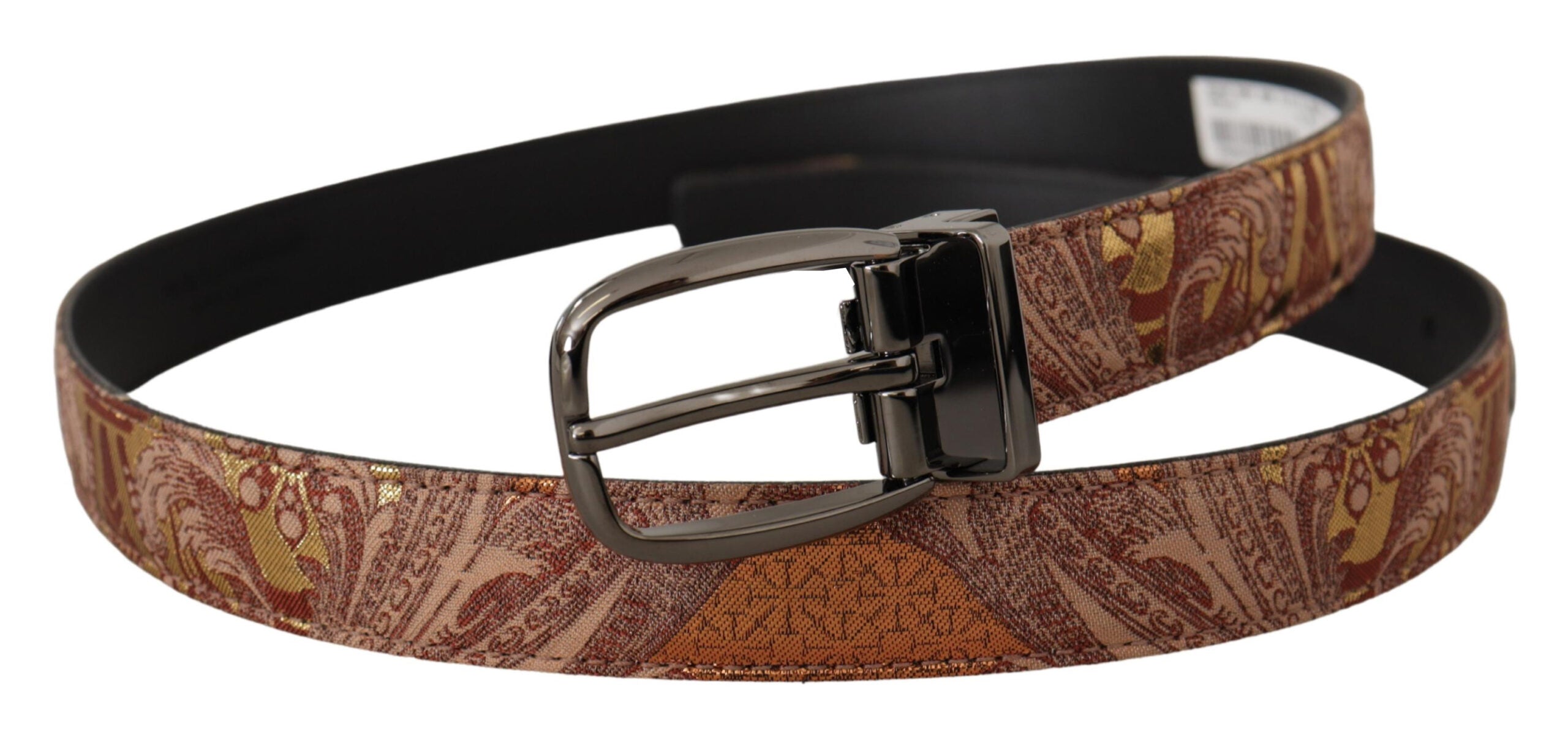 Dolce & Gabbana Multicolor Embossed Leather Black Metal Buckle Men's Belt