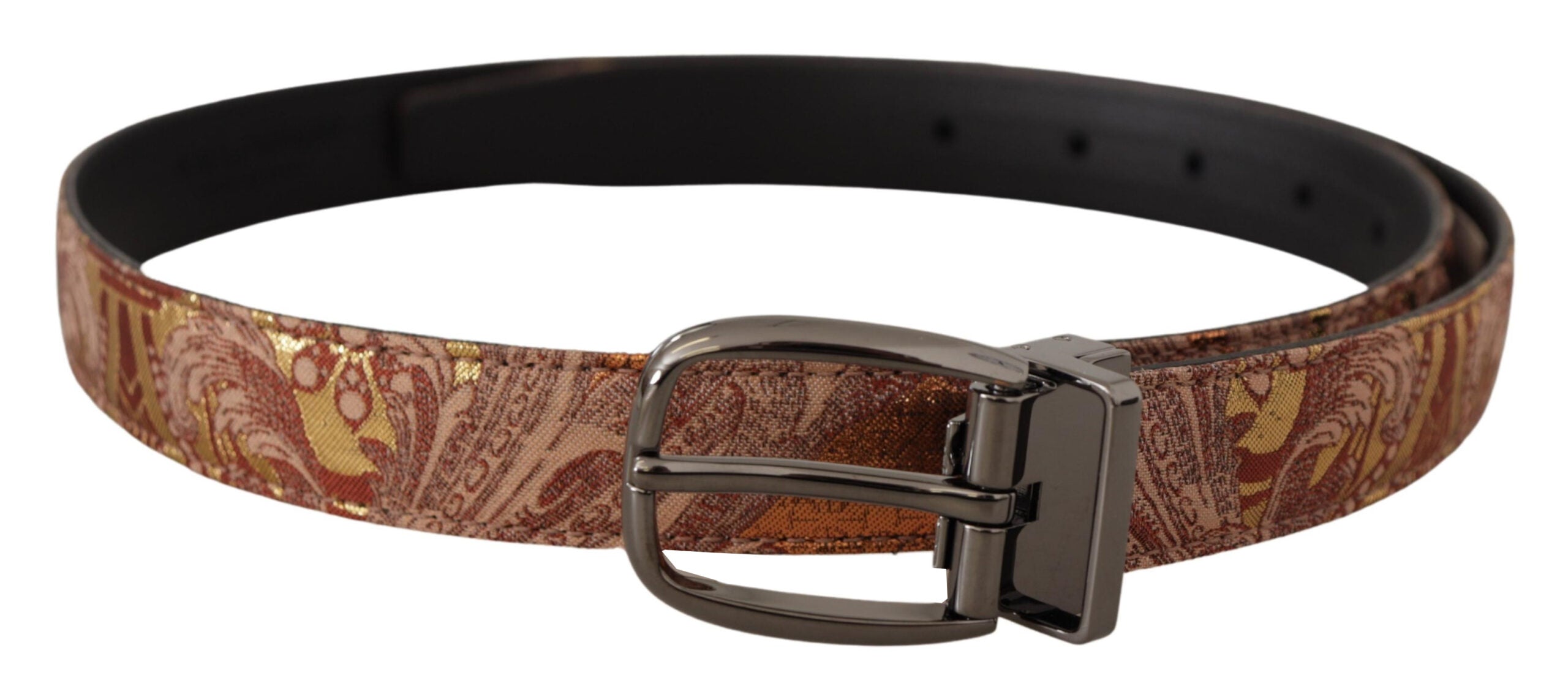 Dolce & Gabbana Multicolor Embossed Leather Black Metal Buckle Men's Belt