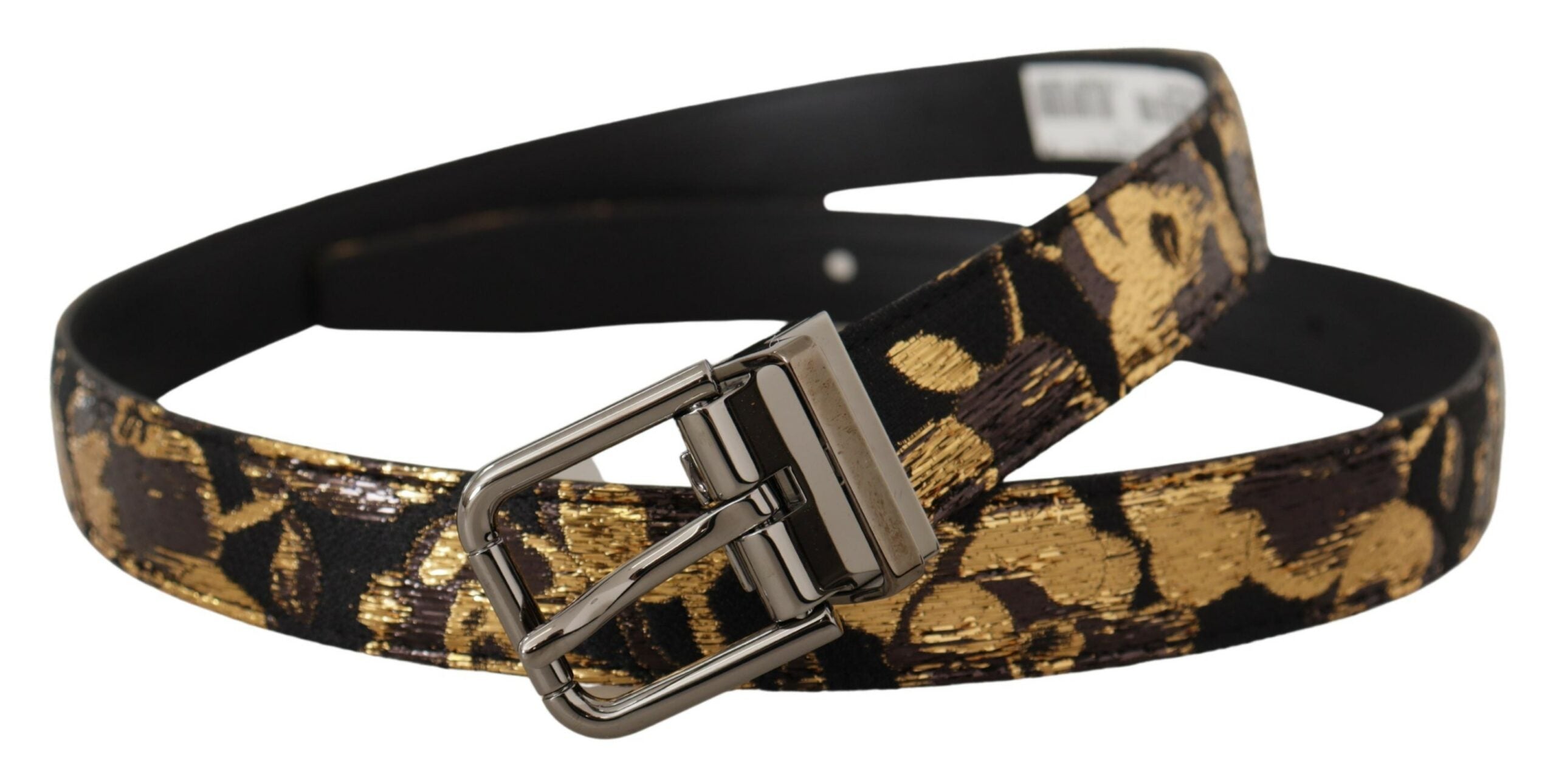 Dolce & Gabbana Multicolor Jacquard Leather Logo Metal Buckle Men's Belt