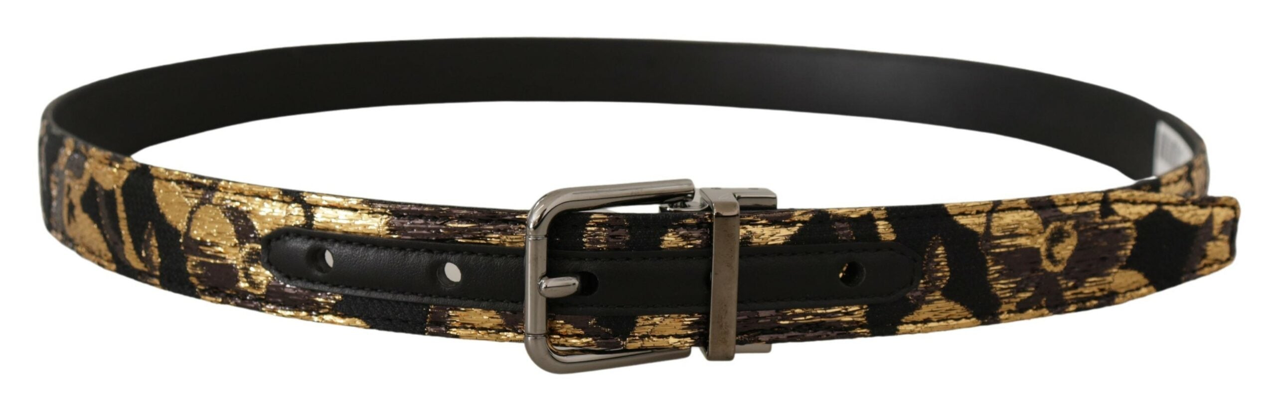Dolce & Gabbana Multicolor Jacquard Leather Logo Metal Buckle Men's Belt