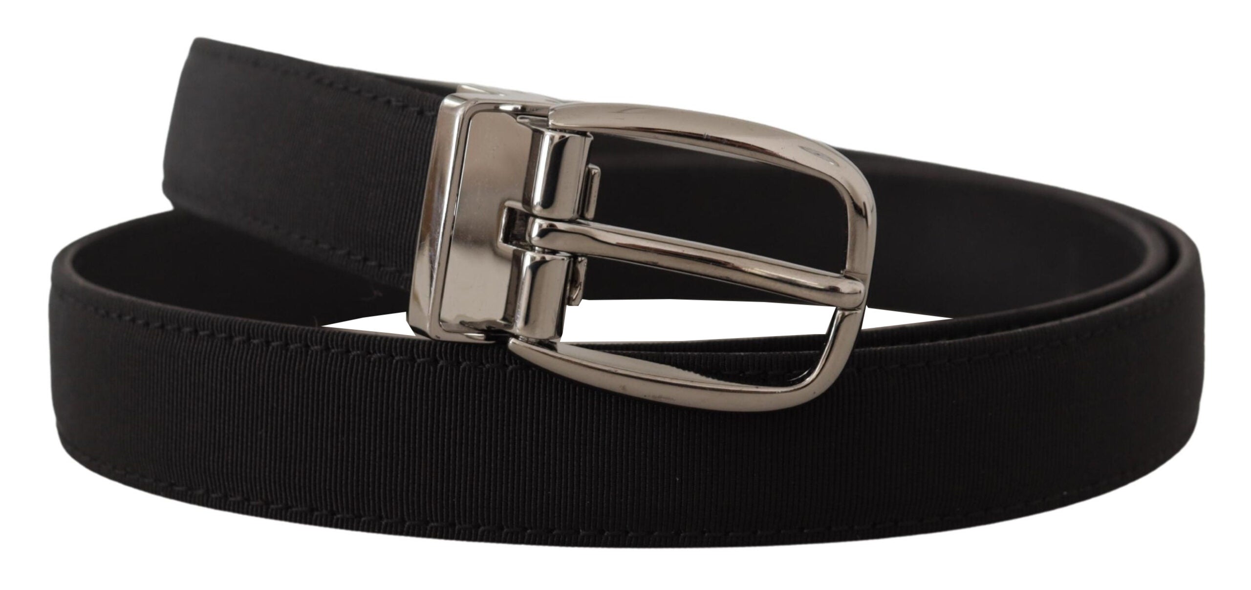 Dolce & Gabbana Black Grosgrain Leather Silver Logo Buckle Men's Belt