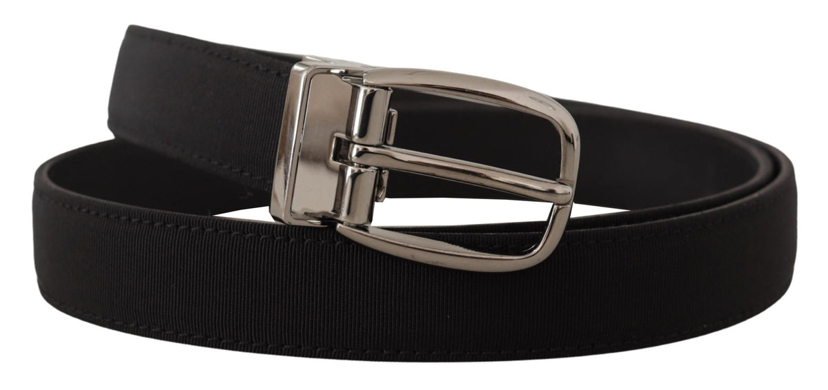 Dolce & Gabbana Black Grosgrain Leather Silver Logo Buckle Men's Belt