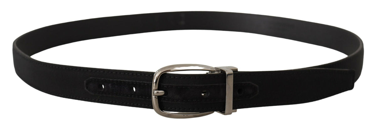 Dolce & Gabbana Black Grosgrain Leather Silver Logo Buckle Men's Belt