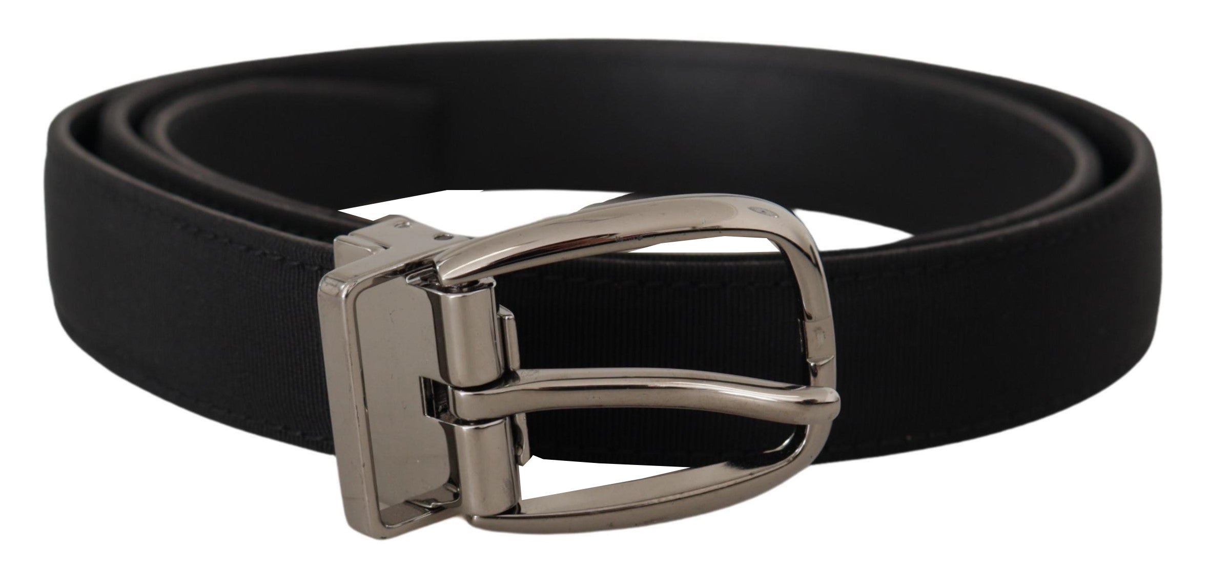 Dolce & Gabbana Black Grosgrain Leather Silver Logo Buckle Men's Belt