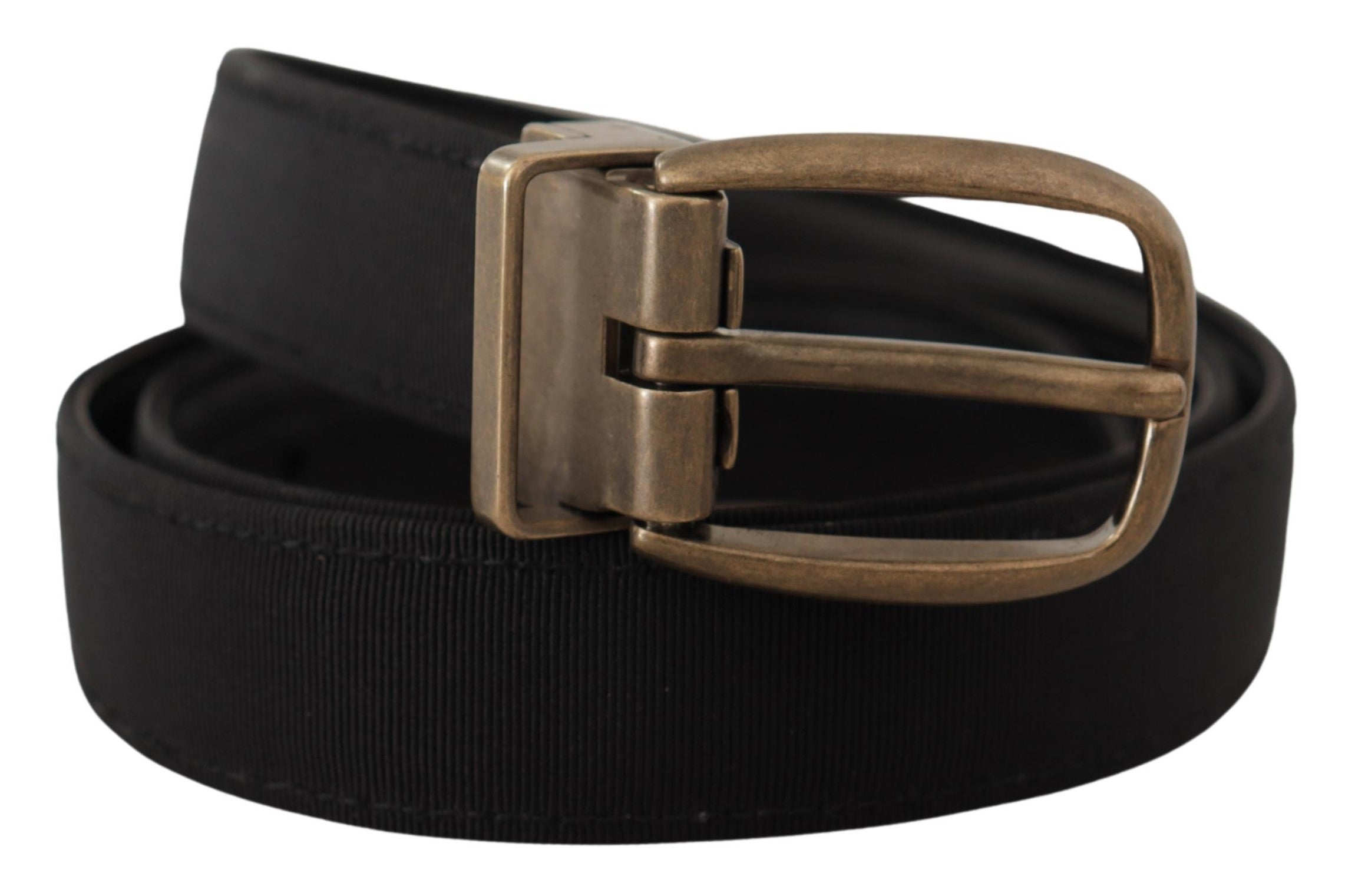 Dolce & Gabbana Black Grosgrain Leather Bronze Metal Men's Belt