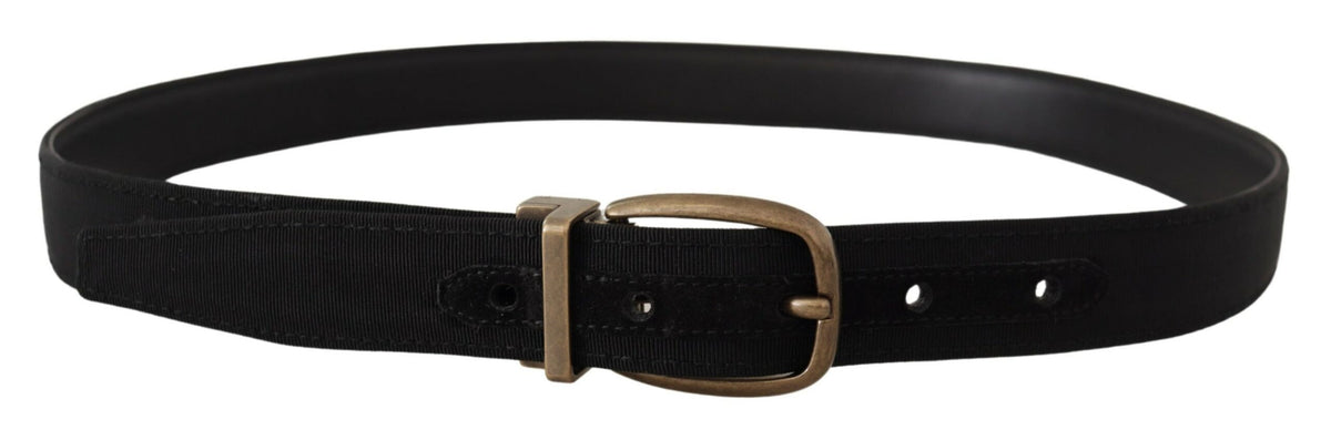 Dolce & Gabbana Black Grosgrain Leather Bronze Metal Men's Belt