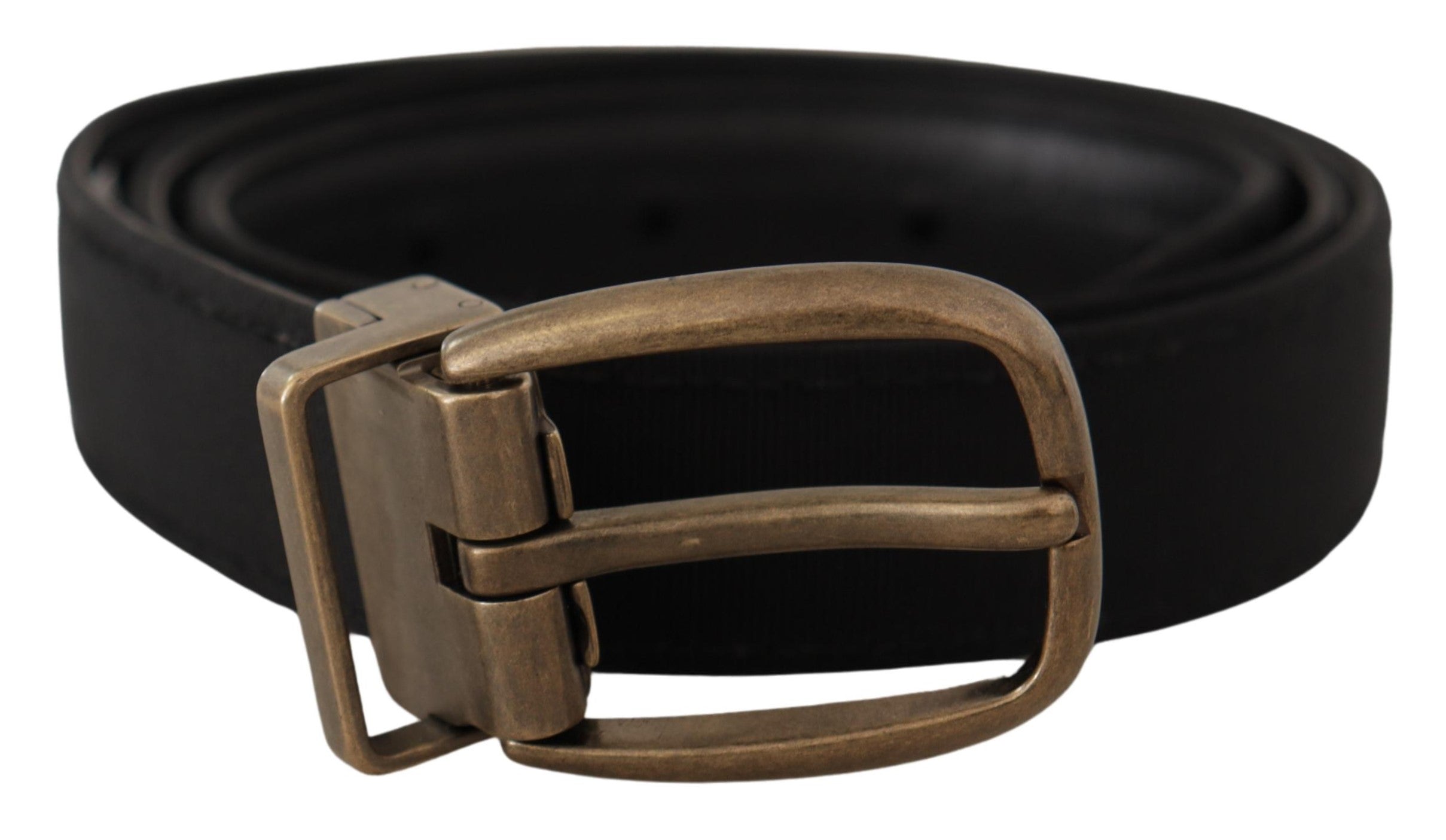 Dolce & Gabbana Black Grosgrain Leather Bronze Metal Men's Belt