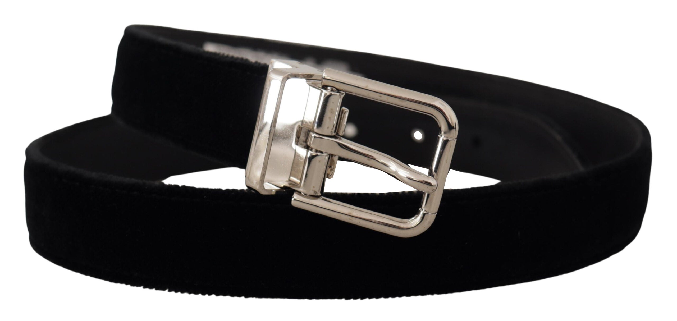 Dolce & Gabbana Black Velvet Silver Tone Metal Logo Buckle Men's Belt