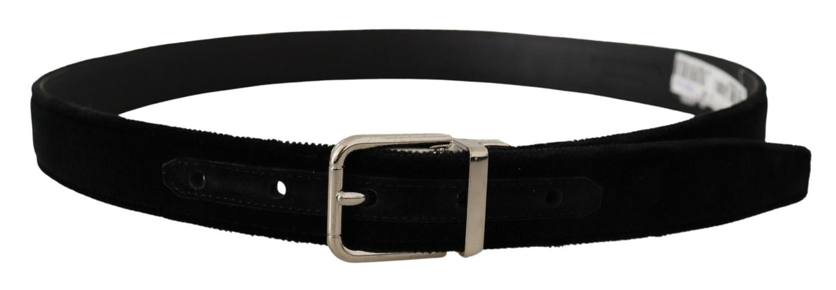 Dolce & Gabbana Black Velvet Silver Tone Metal Logo Buckle Men's Belt