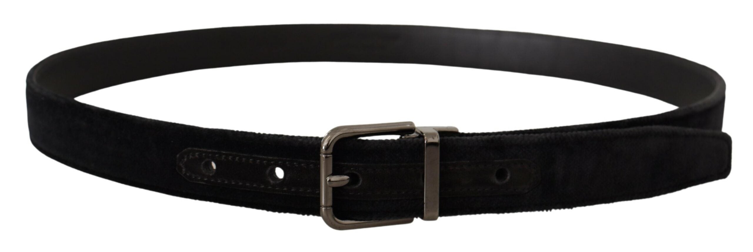 Dolce & Gabbana Black Velvet Silver Tone Logo Metal Buckle Men's Belt