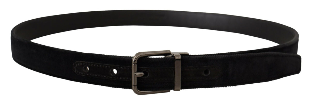 Dolce & Gabbana Black Velvet Silver Tone Logo Metal Buckle Men's Belt