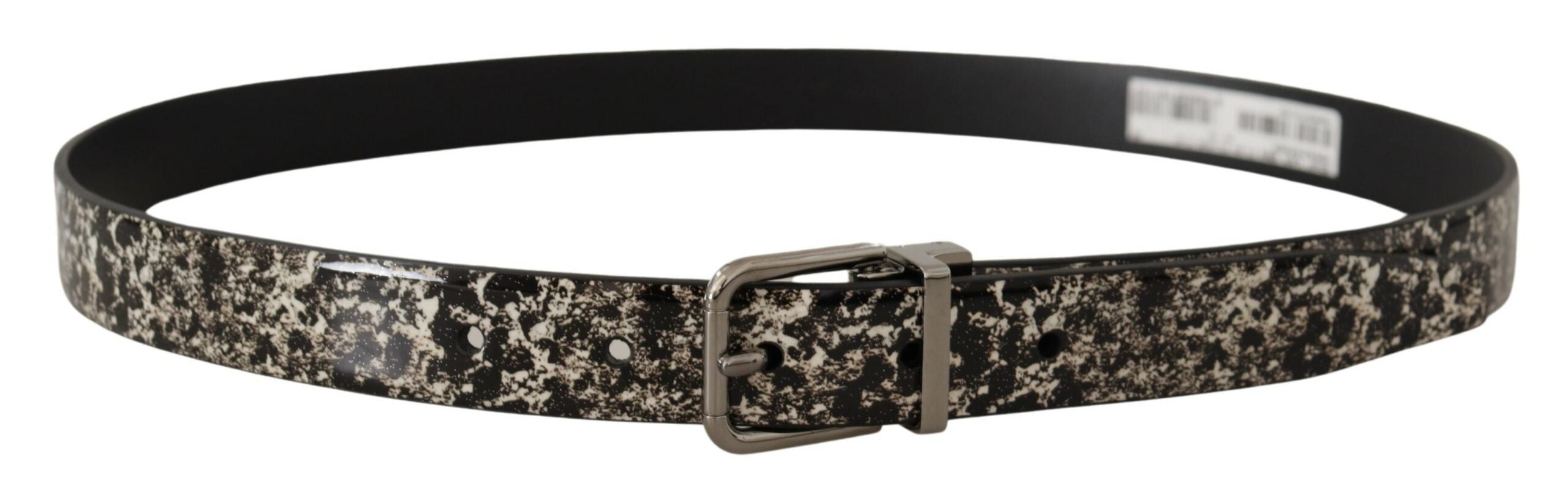 Dolce & Gabbana Black Marble Print Leather Silver Logo Buckle Men's Belt