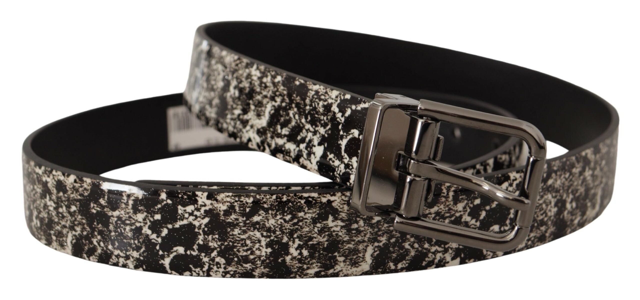Dolce & Gabbana Black Marble Print Leather Gray Logo Men's Belt