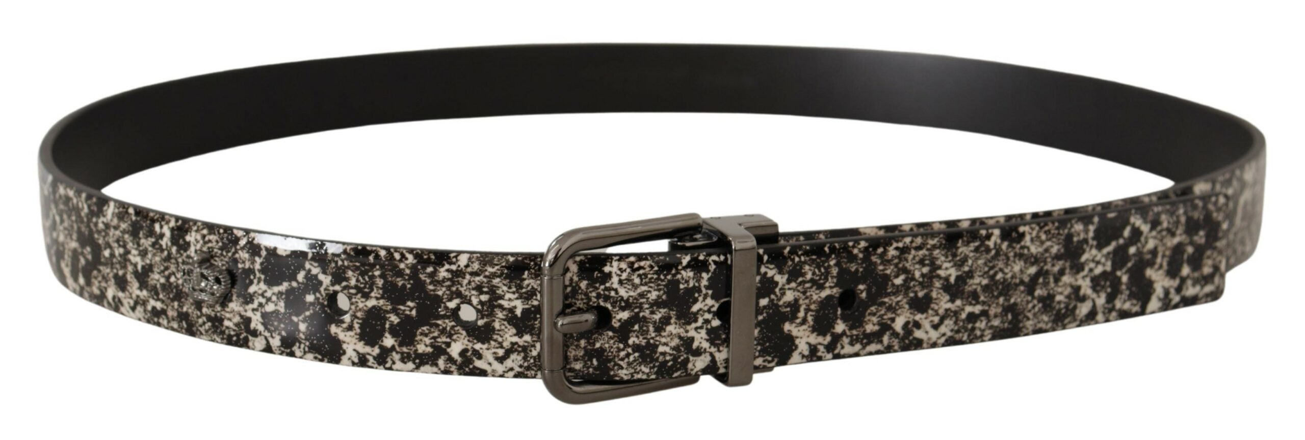 Dolce & Gabbana Black Marble Print Leather Gray Logo Men's Belt