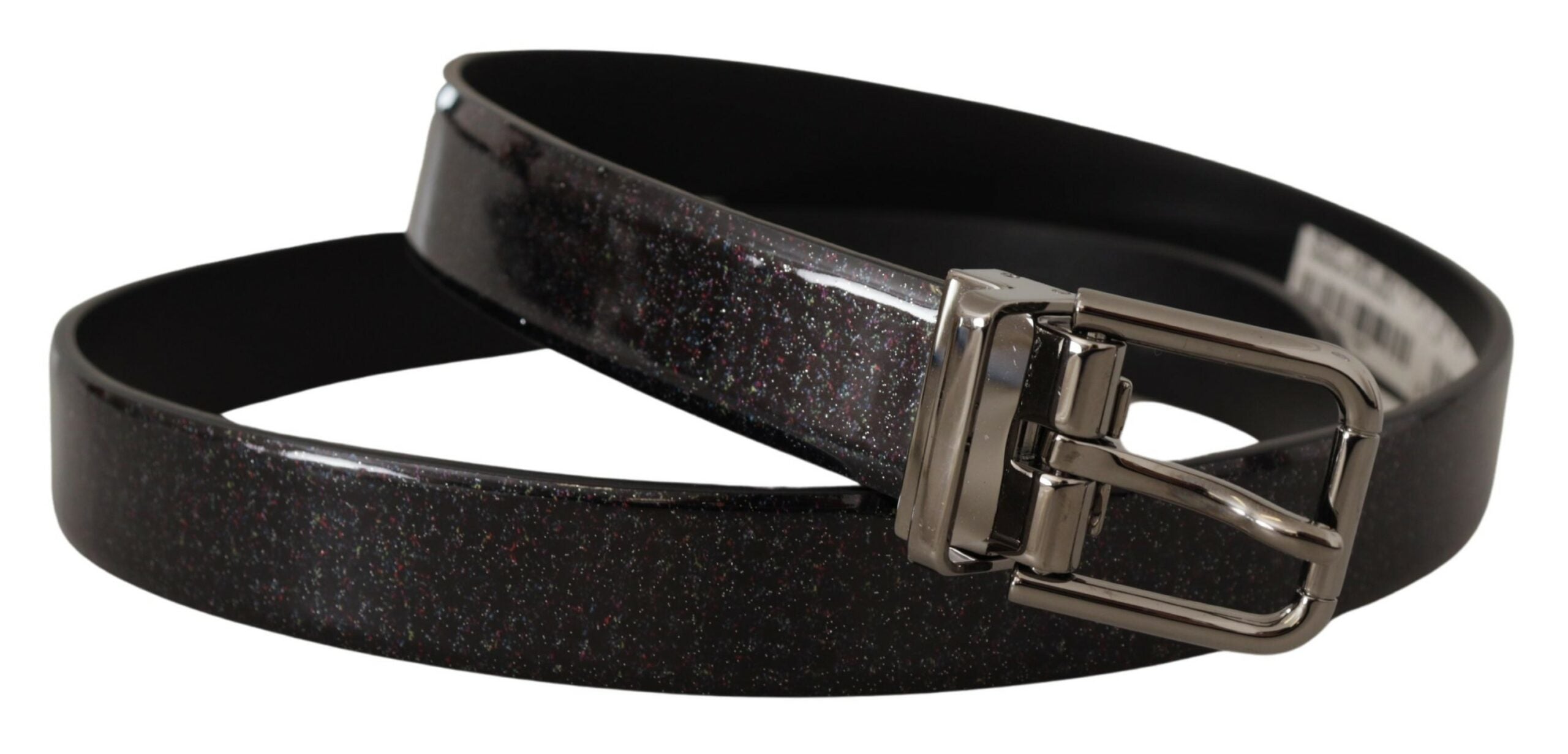 Dolce & Gabbana Black Vernice Puntinata Leather Silver Tone Metal Men's Belt