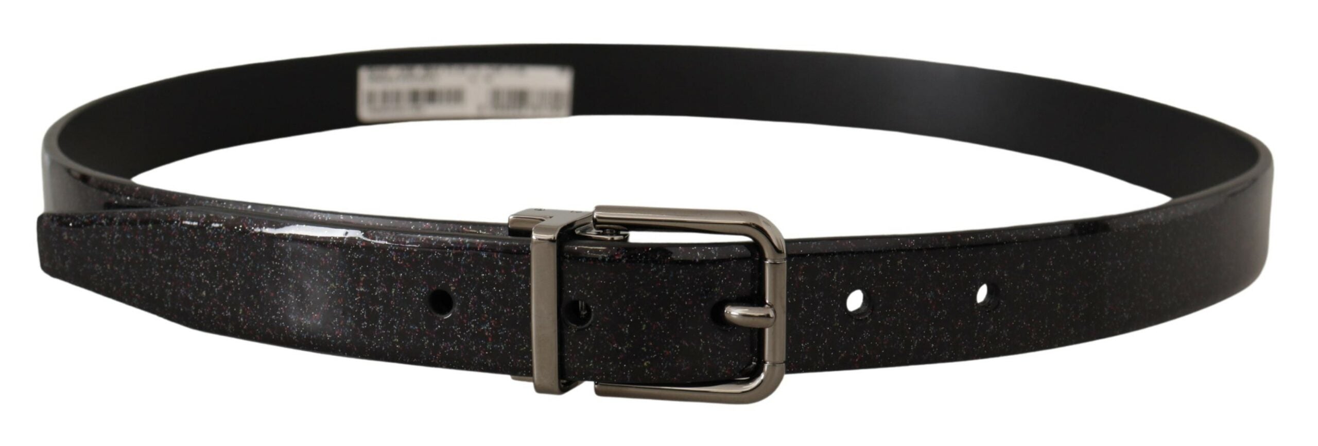 Dolce & Gabbana Black Vernice Puntinata Leather Silver Tone Metal Men's Belt