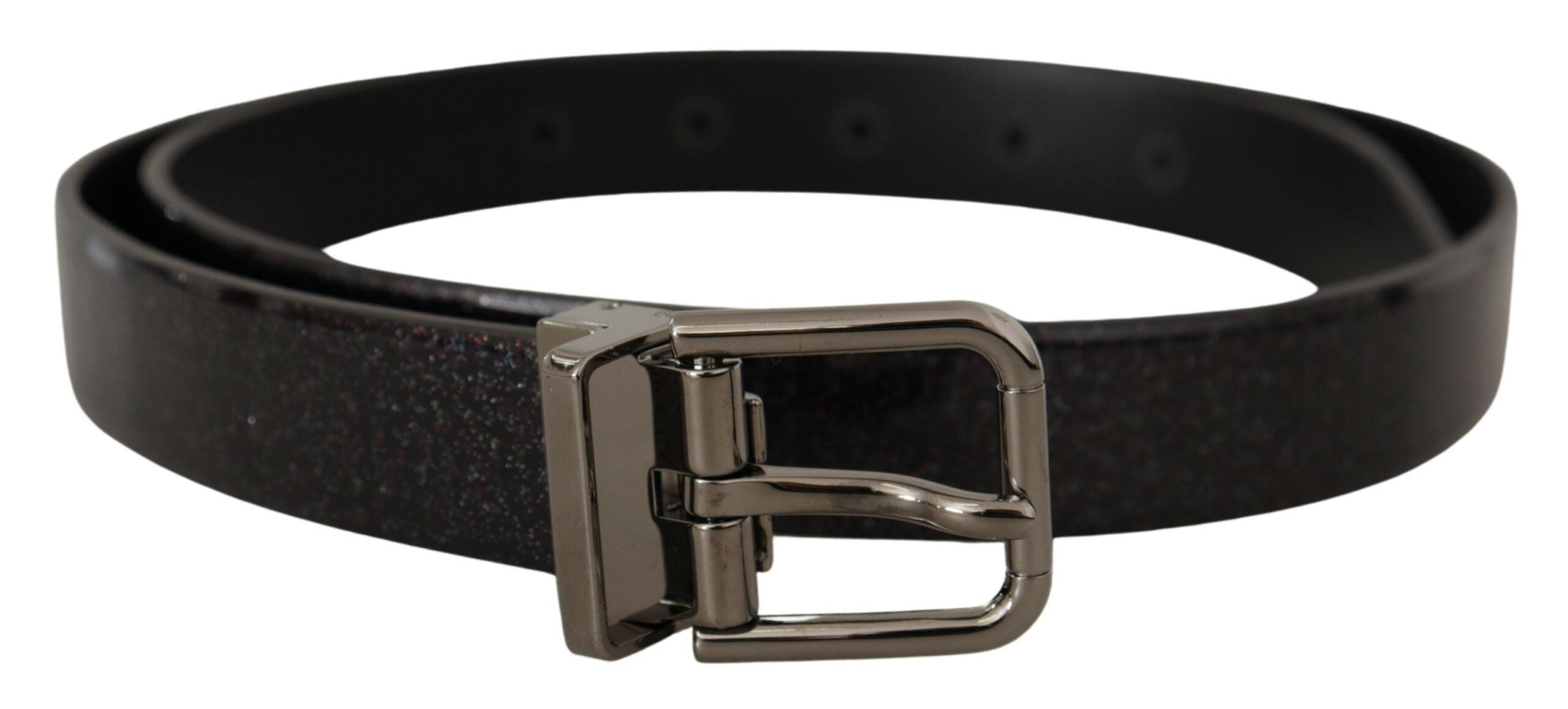 Dolce & Gabbana Black Vernice Puntinata Leather Silver Tone Metal Men's Belt