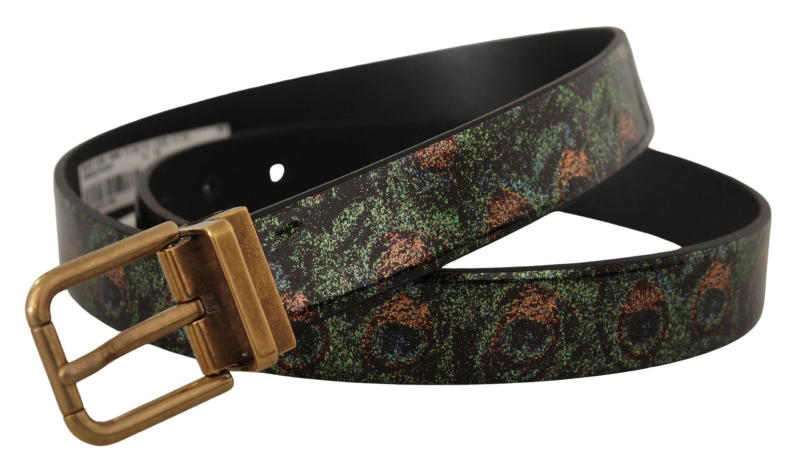 Dolce & Gabbana Multicolor Leather Vernice Pavone Bronze Metal Men's Belt