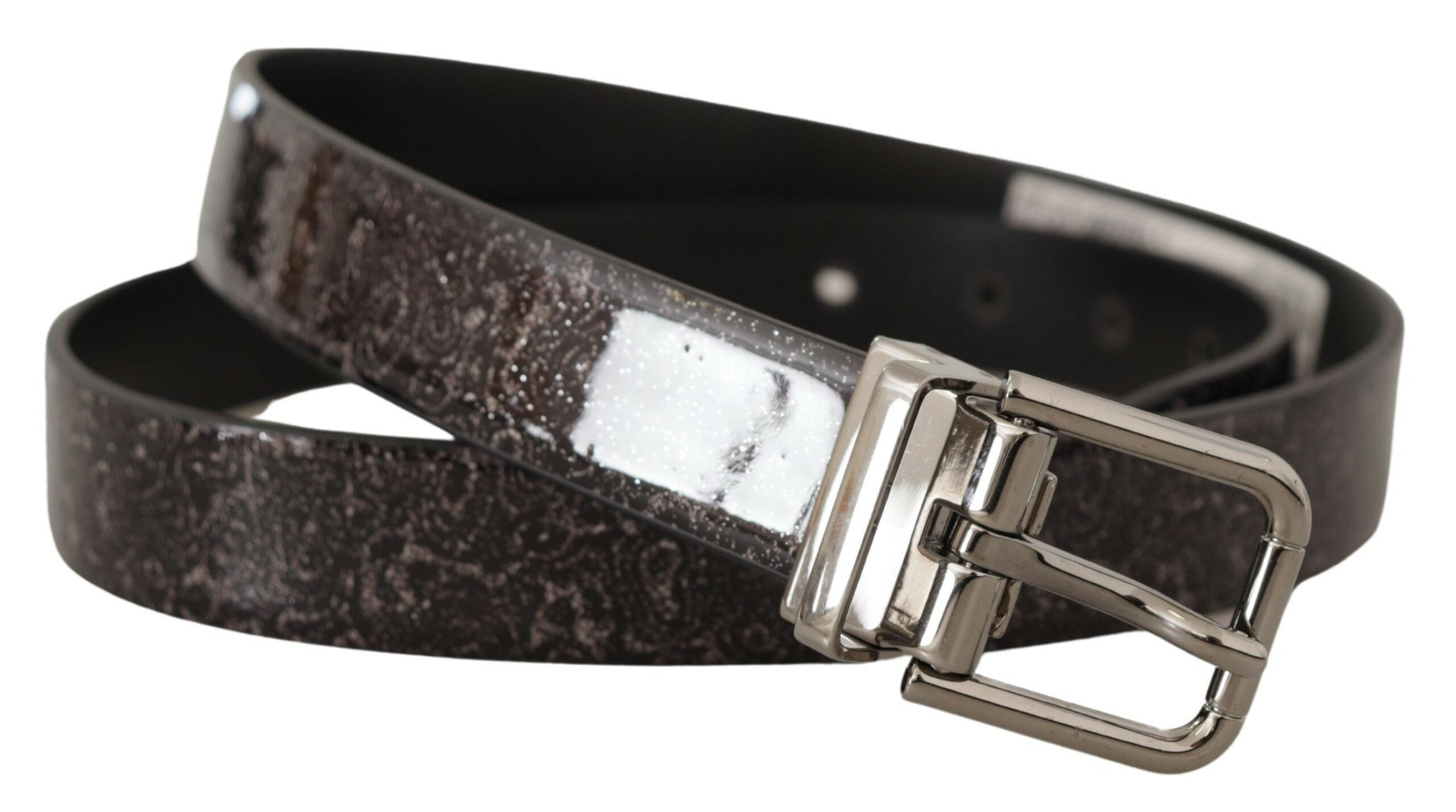 Dolce & Gabbana Black Goccia Glitter Patent Leather Buckle Vernice Men's Belt