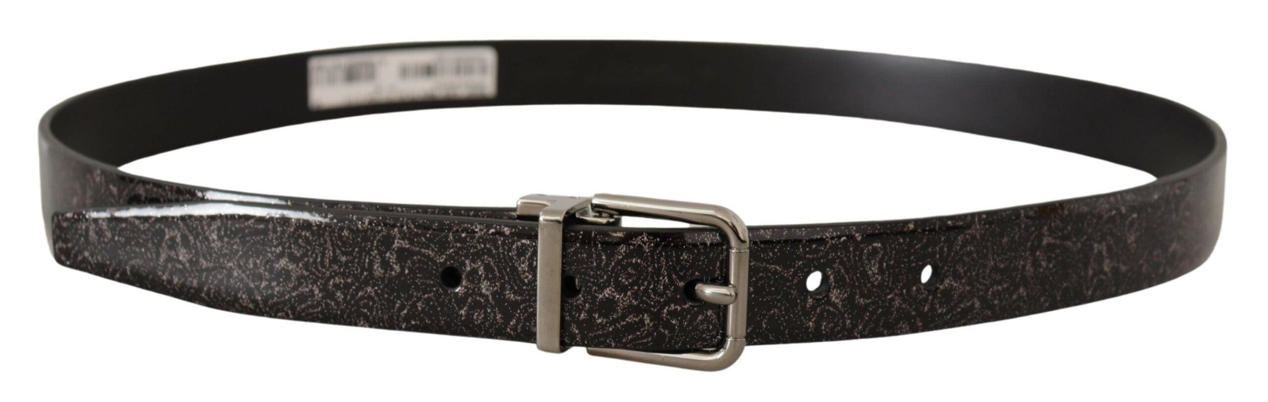 Dolce & Gabbana Black Goccia Glitter Patent Leather Buckle Vernice Men's Belt
