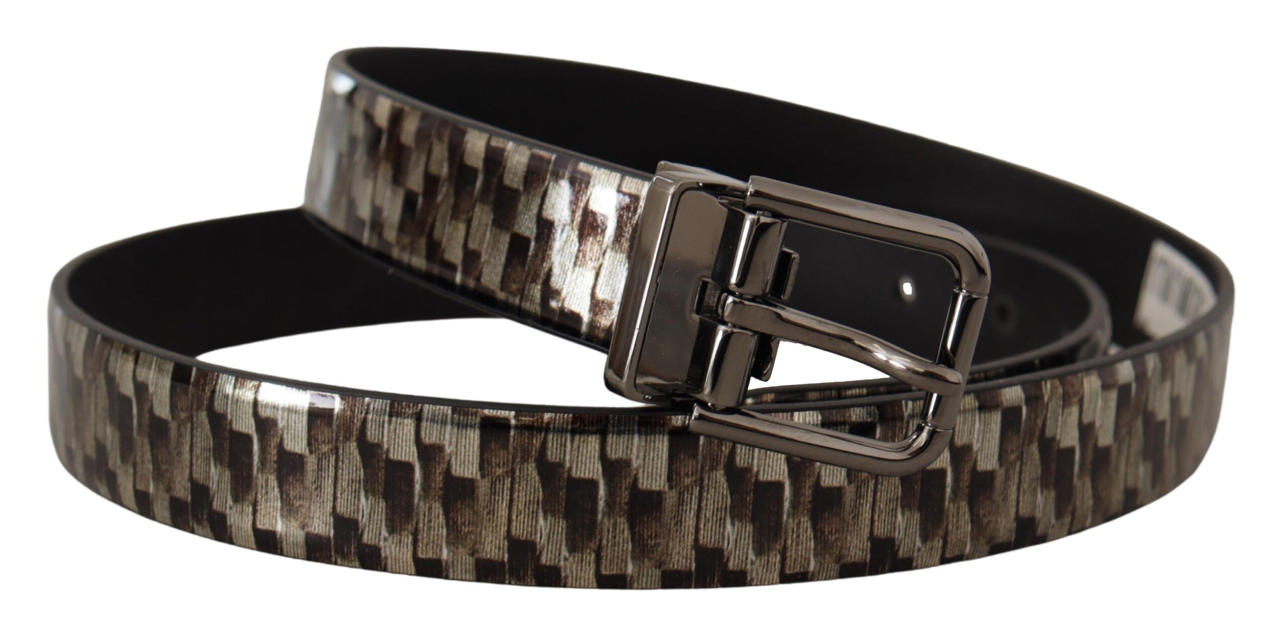 Dolce & Gabbana Brown Herringbone Leather Gray Men's Belt