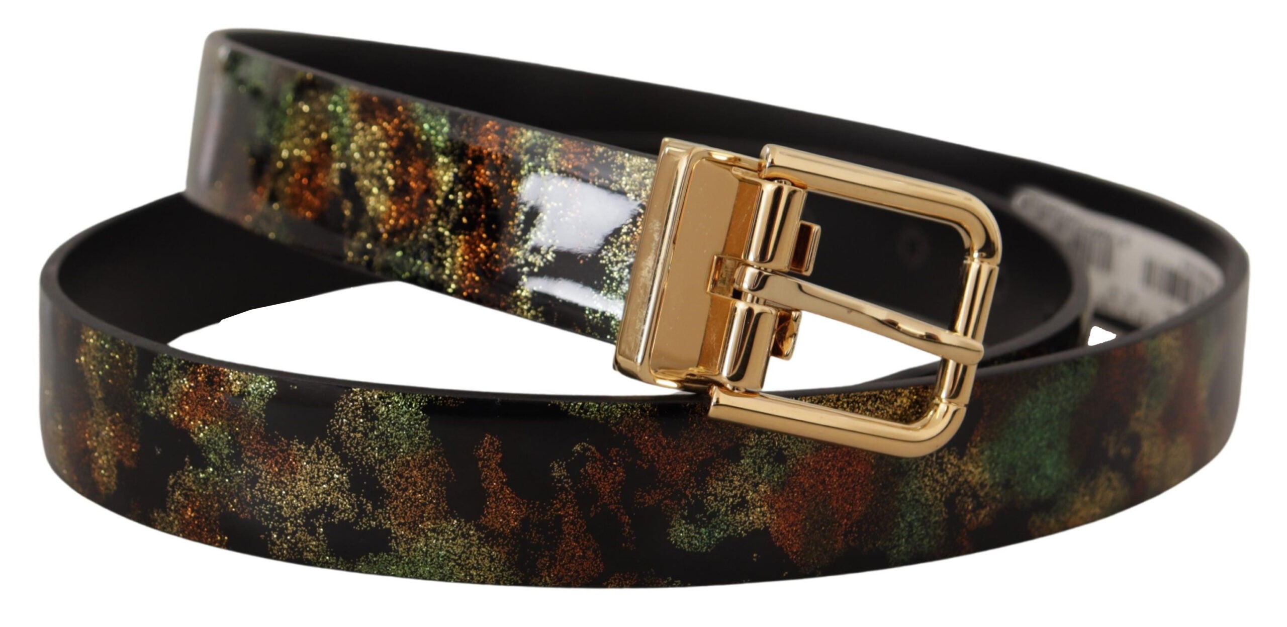 Dolce & Gabbana Black Green Leather Bronze Metal Buckle Men's Belt