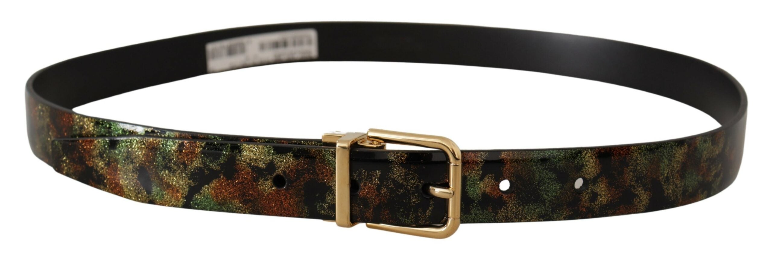 Dolce & Gabbana Black Green Leather Bronze Metal Buckle Men's Belt
