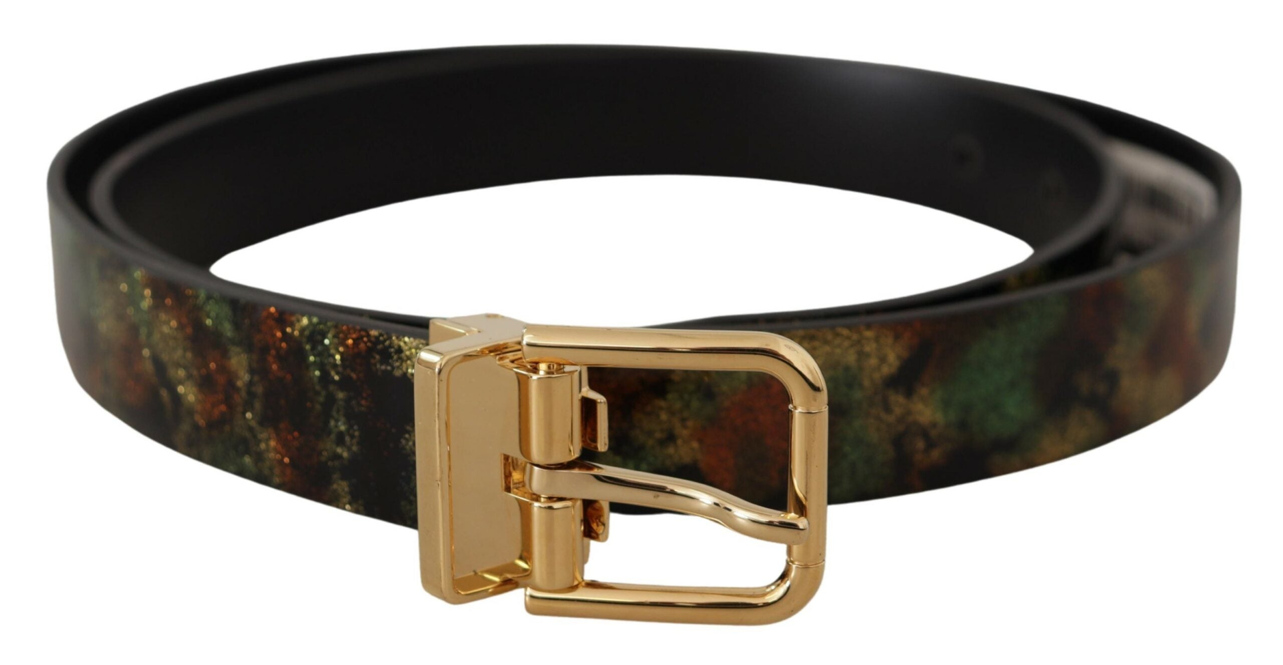 Dolce & Gabbana Black Green Leather Bronze Metal Buckle Men's Belt