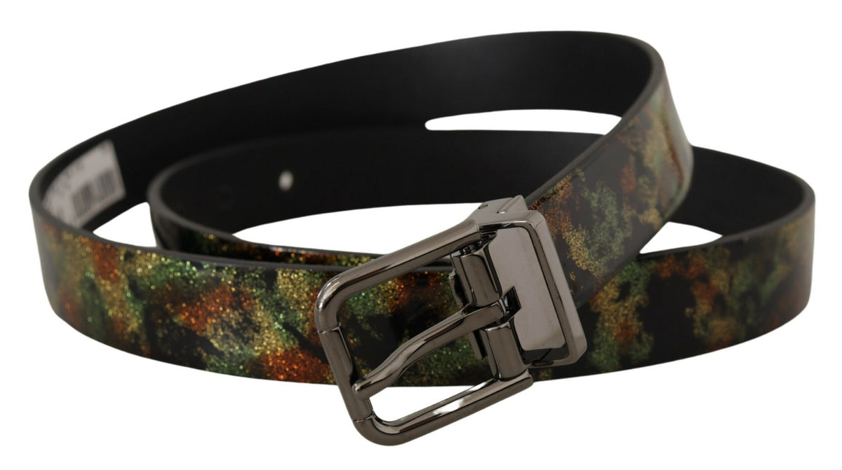 Dolce & Gabbana Black Sparkling Leather Black Metal Buckle Men's Belt