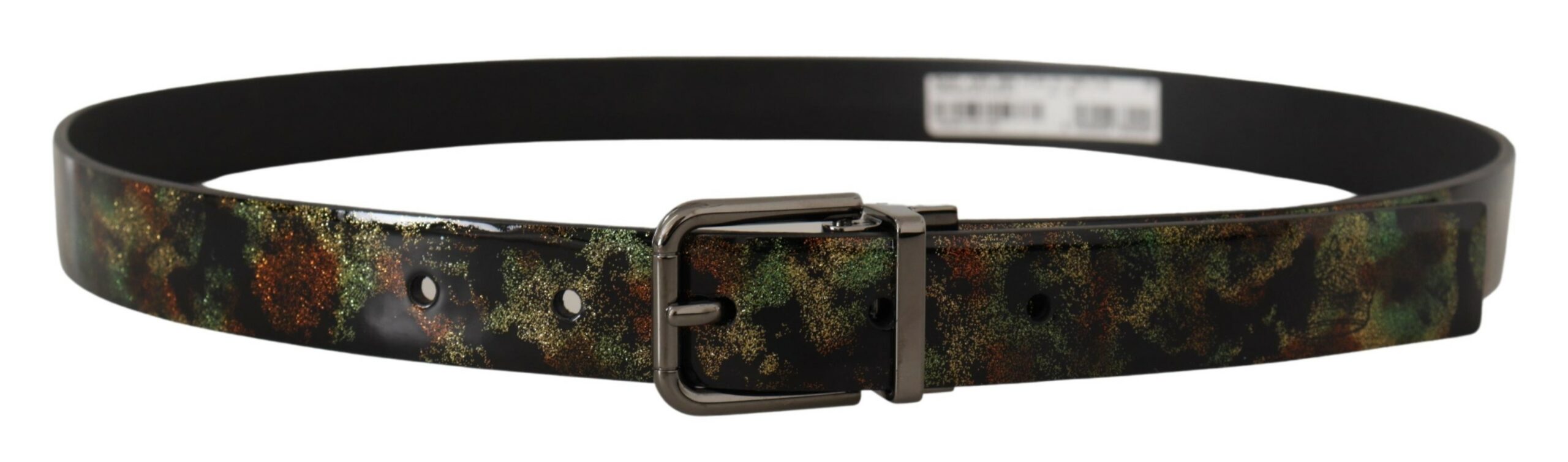 Dolce & Gabbana Black Sparkling Leather Black Metal Buckle Men's Belt