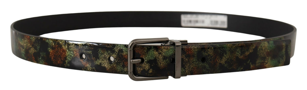 Dolce & Gabbana Black Sparkling Leather Black Metal Buckle Men's Belt
