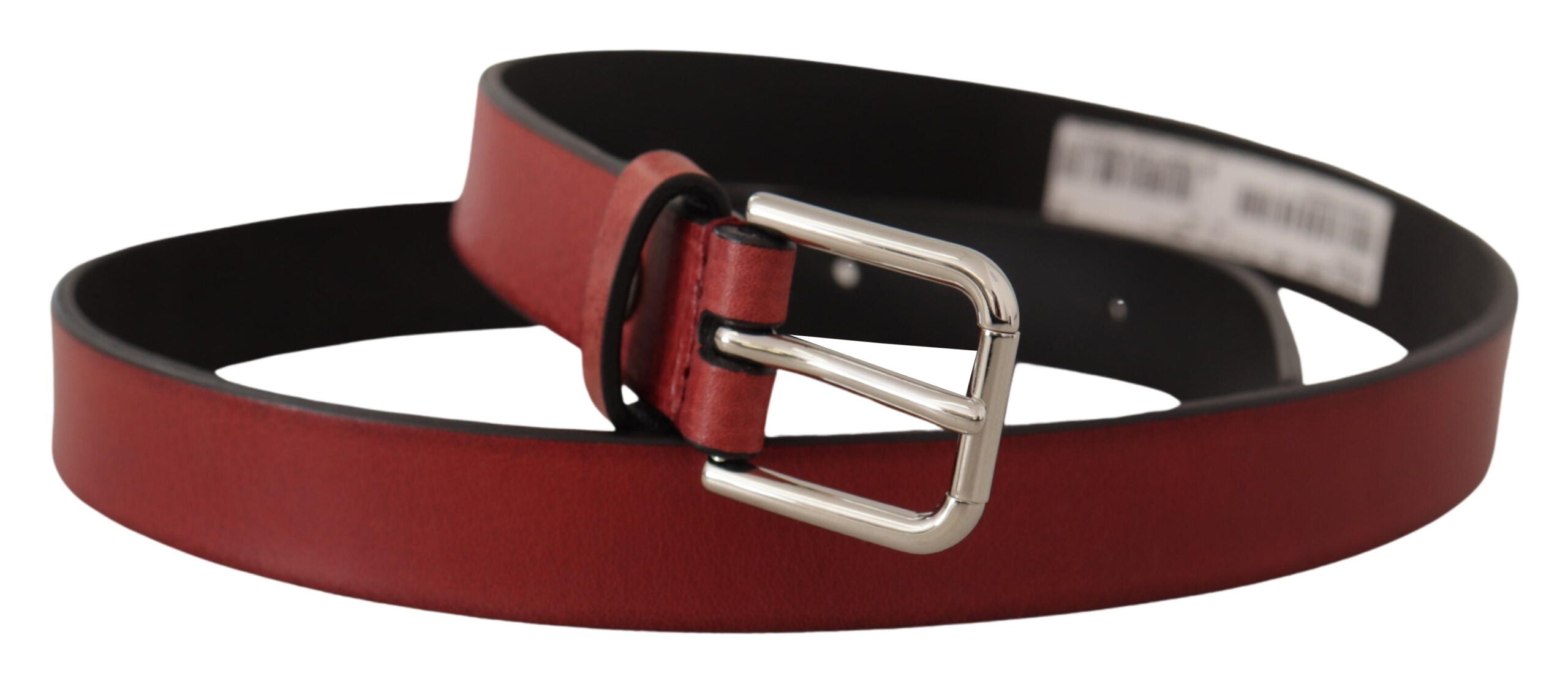 Dolce & Gabbana Maroon Vitello Leather Silver Metal Men's Belt