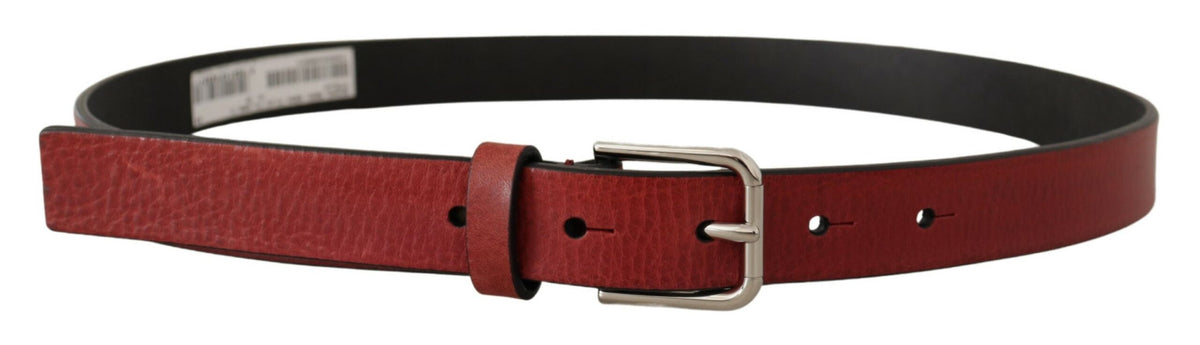 Dolce & Gabbana Maroon Vitello Leather Silver Metal Men's Belt