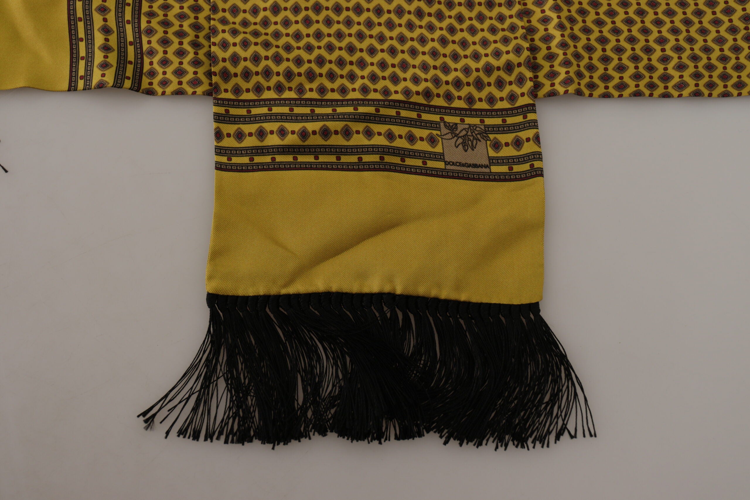Dolce & Gabbana Yellow Patterned Silk Neck Wrap Fringe Men's Scarf