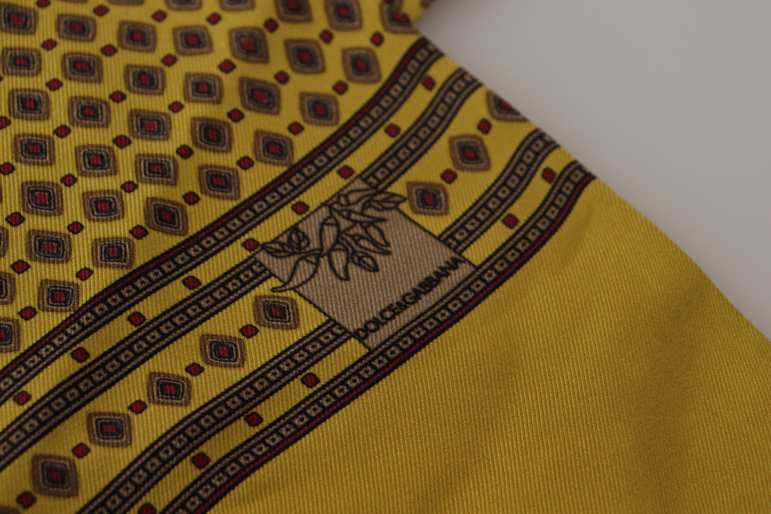 Dolce & Gabbana Yellow Patterned Silk Neck Wrap Fringe Men's Scarf
