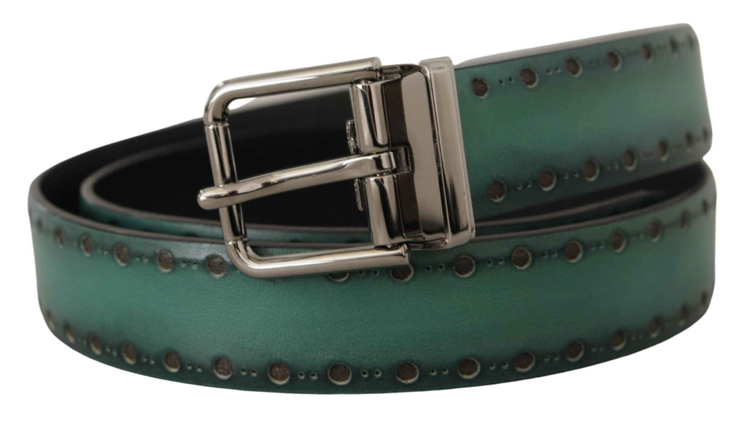 Dolce & Gabbana Green Giotto Leather Silver Metal Buckle Men's Belt