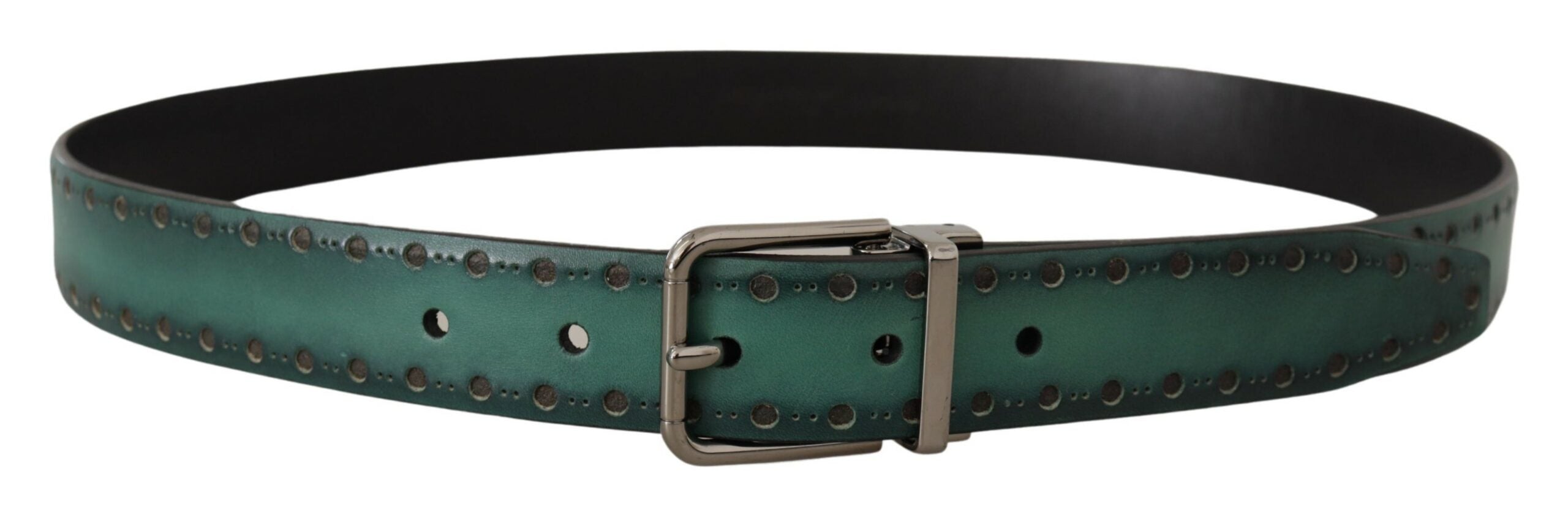 Dolce & Gabbana Green Giotto Leather Silver Metal Buckle Men's Belt