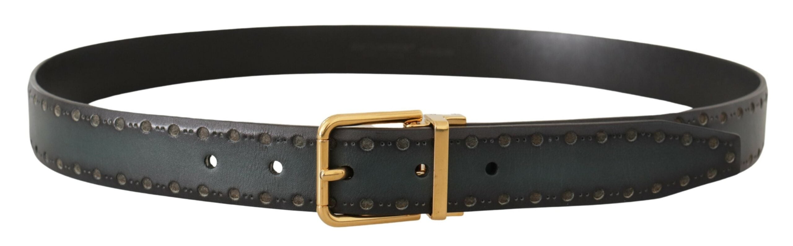 Dolce & Gabbana Green Perforated Leather Brass Metal Men's Belt