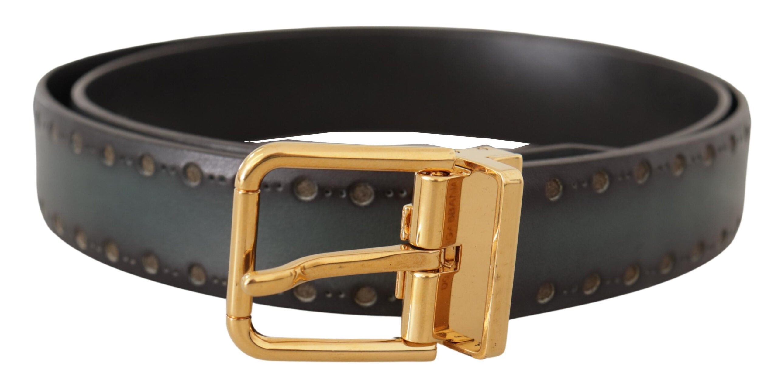 Dolce & Gabbana Green Perforated Leather Brass Metal Men's Belt