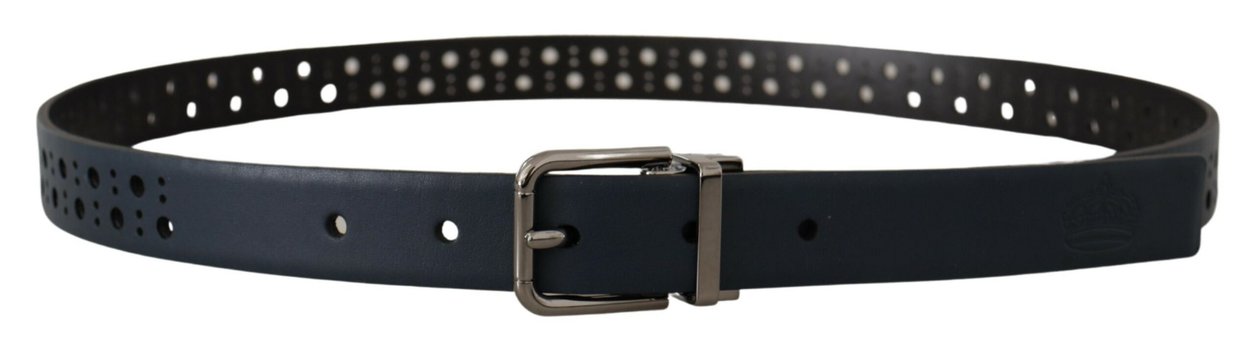 Dolce & Gabbana Navy Blue Perforated Leather Skinny Metal Buckle Men's Belt