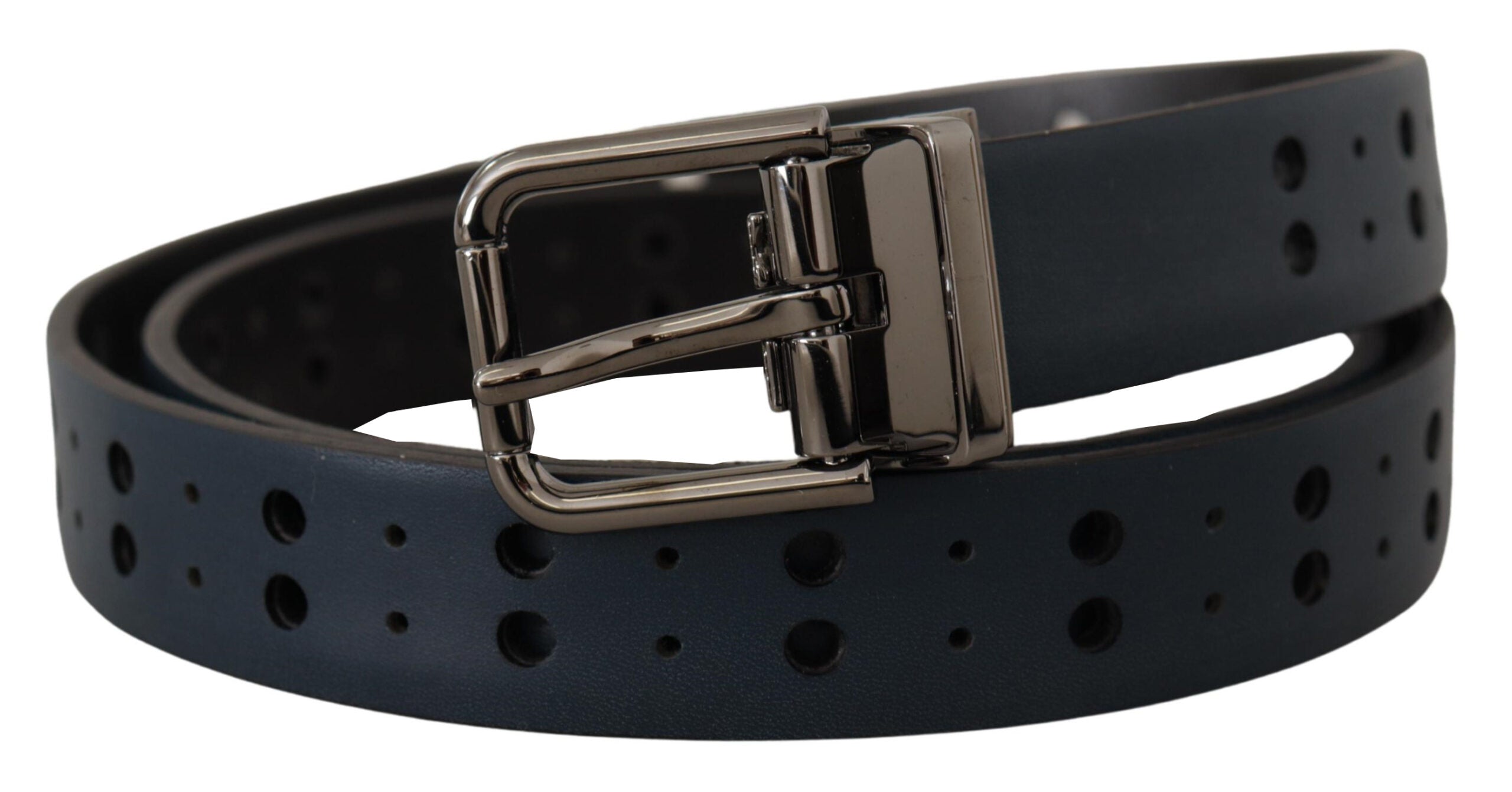 Dolce & Gabbana Blue Perforated Skinny Leather Metal Buckle Men's Belt