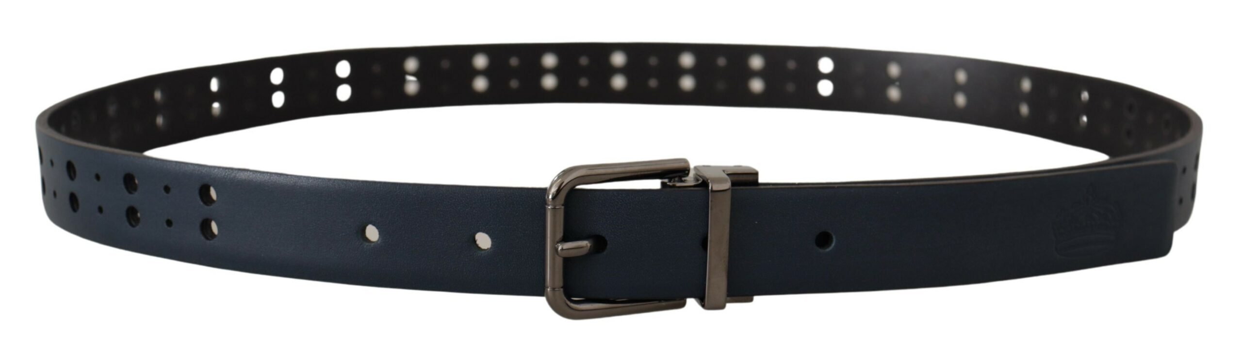 Dolce & Gabbana Blue Perforated Skinny Leather Metal Buckle Men's Belt