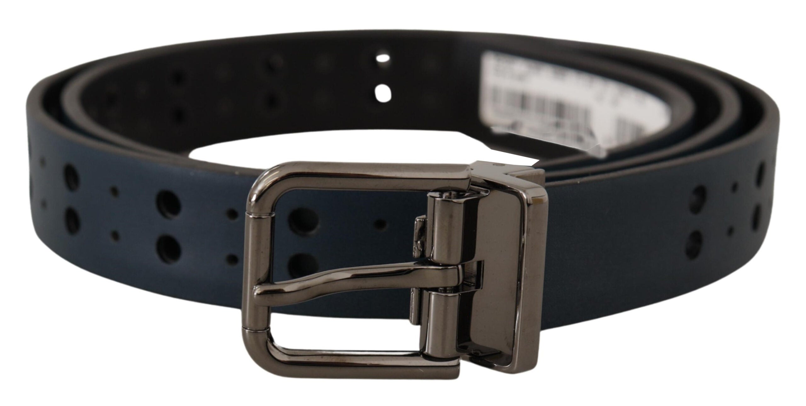 Dolce & Gabbana Blue Perforated Skinny Leather Metal Buckle Men's Belt
